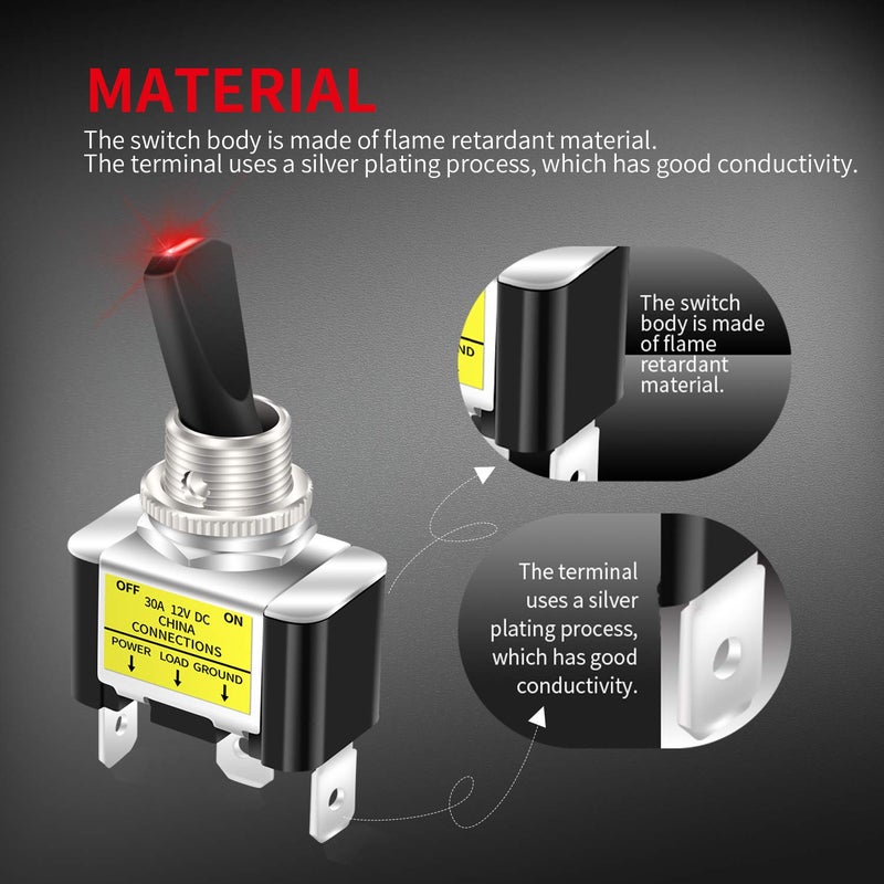 DaierTek 30 Amp Heavy Duty DC Toggle Switch, 12V 30A Lighted Toggle Switch with Red LED 12 Volt for Automotive Car Truck Vehicle UTV -2pcs - Image 3